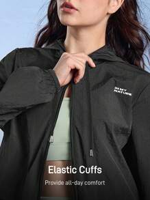 In My Nature Women's Letter Print Long Sleeve Zip Up Hooded Sun Protection Jacket Hiking Women Clothes - Black - View 7