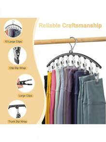 Zazumi 1pc Storage Stainless Steel Pants Hanger, Space Saving Wardrobe Storage With 10 Clips - Multicolor - View 7
