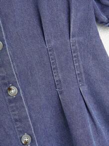 女童大码青少年水洗蓝色休闲修身俏皮心形刺绣牛仔连衣裙，简约时尚百搭设计适合日常穿着 - 中等水洗藍 - 查看 9