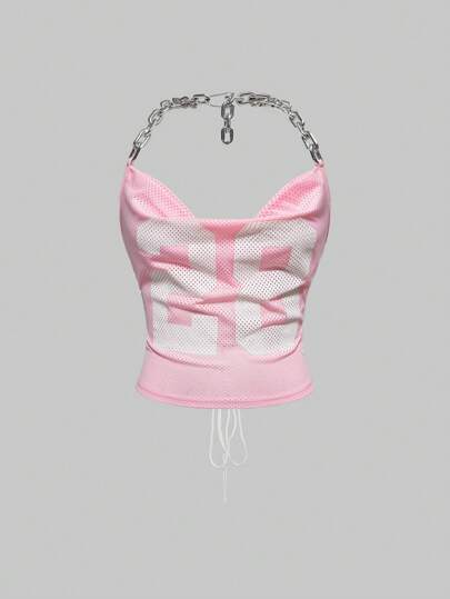 ROMWE Avant Crop top alla Y2K da donna, stile halter, con grafica con numeri