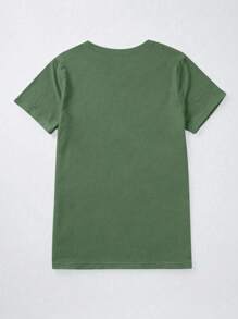 SHEIN EZwear Plus Size Casual Sealed Floral & Plant Print Round Neck Short Sleeve T-Shirt - Army Green - View 2