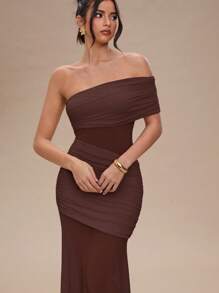 SHEIN BAE Abito midi elegante da donna con vita plissettata e orlo a coda di sirena in tinta unita