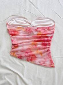 Soleia 沙滩可爱夏季上衣度假性感扭结镂空不对称扎染修身女式上衣 - 彩色 - 查看 2