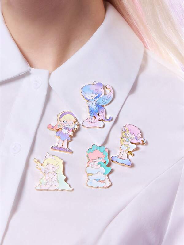 Pop Mart Azura X SHEIN Zinc Alloy Dreamlike Badge Brooch, Suitable For Collection, Gift, And Fashion Matching