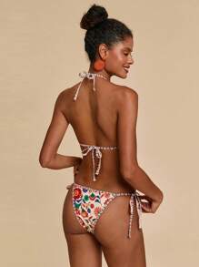 Travachic 女士花卉印花露背吊带比基尼套装，海滩/度假风格 - 紅色 - 查看 2