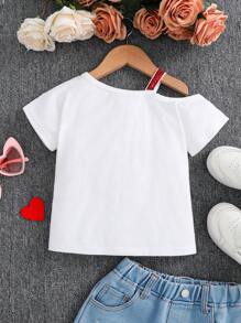 SHEIN Ärmlös, enfärgad, avslappnad t-shirt för ung flicka, pärlbroderi, mamma och jag - Röd - Visa 6