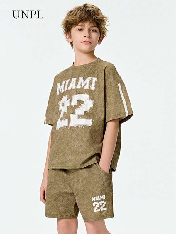 2025 Summer Boys Sets SHINE Teenager Spring/Summer 2pcs/Set Boy Loose Dropped Shoulder Crew Neck Short Sleeve T-Shirt And Short Pants Suit | OEKO-TEX® | School And Travel