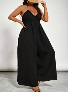 SHEIN VCAY Plus Size Solid Color Minimalist Loose Jumpsuit, Casual Everyday Wear, Summer Boho Beach Spring Break Outfit