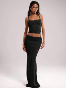 SHEIN BAE 女式纯色简约休闲毛衣裙 - 黑色 - 查看 6