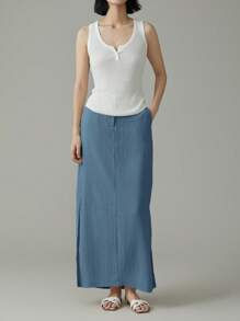 EMERY ROSE Falda recta casual de mujer de unicolor con bolsillos laterales y borde con abertura