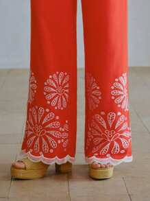 MOTF STUDIO EMBROIDERY DETAIL SLANT POCKET WIDE LEG SUIT PANTS - Orange - View 2