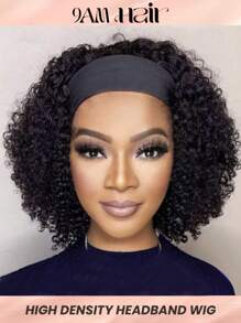 Density Pro 200% Density Kinky Curly Headband Bob Wigs Human Hair Curly Wig Machine Made Put On And Go Glueles Wigs For Daily Use
