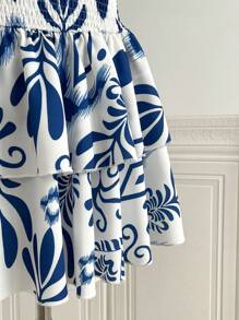 Chiquease 女士花卉印花紧身连衣裙，带荷叶边下摆，适合夏季