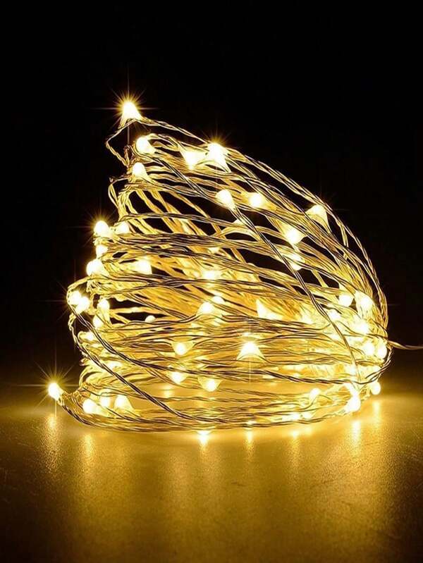 SHEIN Luces de hadas, luces de cuerda operadas con cable de cobre para iluminación interior y exterior, dormitorio, decoración de boda, fiesta, Navidad, decoración de árbol (5M/16ft, blanco cálido)
