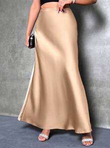 SHEIN PETITE Falda maxi elegante y versátil para mujer, estilo femenino, para el verano, falda elegante