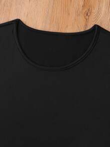 SHEIN Unity Setelan 2 Potong Musim Semi/Panas Terbaru Motif Vintage Elegan Prancis, Atasan Crop Warna Polos yang Menonjolkan Pinggang dan Rok Midi Model A-Line, Nuansa Seksi - Hitam - View 4