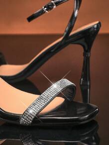 SHUZIA Women's Dressy Rhineston Toe Strap Ankle Buckle Closure Heel Sandals - Black - View 4