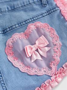 ROMWE J-Fashion Kawaii Lace Bow Denim Shorts - Blue - View 5