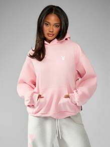 Missguided x Playboy 超大经典连帽衫街头服饰系列家居服复古标志休闲都市时尚舒适秋冬羊毛运动衫