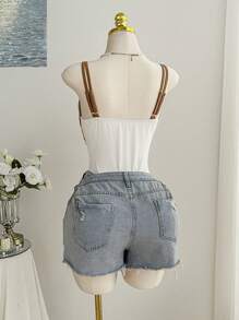 SHEIN EZwear Summer Vacation Casual Metal Starfish Buckle Contrast Color Hollow Plus Size Bodysuit - Multicolor - View 2