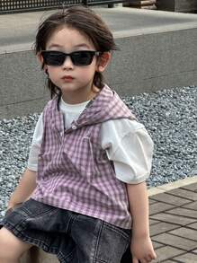 DAZY Young Boy Casual Plaid Pattern Letter Hoodie Shirt, Summer - Blue - View 5