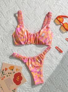 Swim Mod Women's Random Print Ruffle Strap High Cut Sexy Bikini Set, Summer - Multicolor - View 1