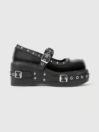 Grunge Punk Women's Punk Rock Gothic Side Zip Rivet Waterproof Platform Knight Boots, Heavy Duty Thick Bottom Motorcycle Boots, Platform & Chunky Heeled Shoes