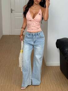 Glamine 女士时尚性感亮片露背吊带背心粉色夏季上衣 - 粉色 - 查看 4