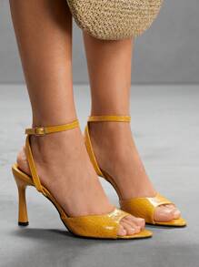 CUCCOO SZL 女士时尚可调节扣高跟凉鞋，适合派对场合 - 黃色 - 查看 2