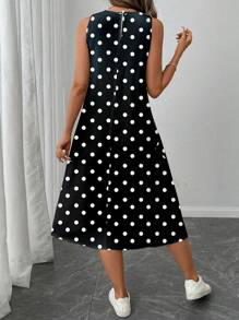 SHEIN LUNE Women Casual Midi Polka Dot Print Dress, Suitable For Spring/Summer Vacation Dress Suitable For Going Out Chic Dress