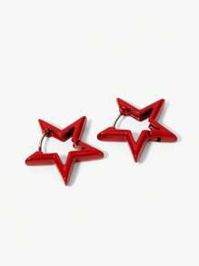 SHEIN X Lucía Bellido SHEIN ICON 1 Pair Minimalist Star Shape Fashion Earrings, Suitable For Daily Wear - Red - View 2