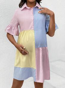 SHEIN Maternity Striped Shirt Dress - Multicolor - View 3