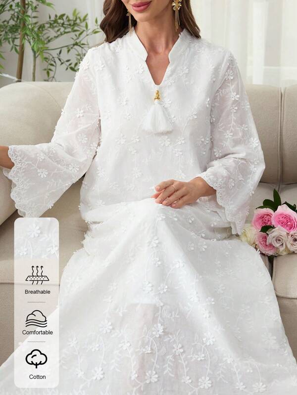 Al Najma Robe avec fleurs 3D brodées et franges pour femmes