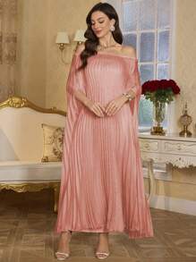 SHEIN Clasi 1件女士纯色露肩褶皱优雅复古连衣裙 - 肉桂靈感 - 查看 5