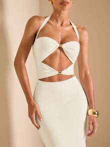 SHEIN BAE Summer Backless Tie Up Hollow-Out Bodycon Dress With Metal Decor, Vacation Dress