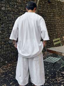 DAZY Summer Letter & Number Pattern Rust Graphic Tee Shirt, Men Grey Business Attire - Light Grey - View 4