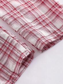 2pcs Casual Teen Girl Classic Plaid Pants And Solid Sleeveless Vest Homewear Set - Baby Pink - View 7