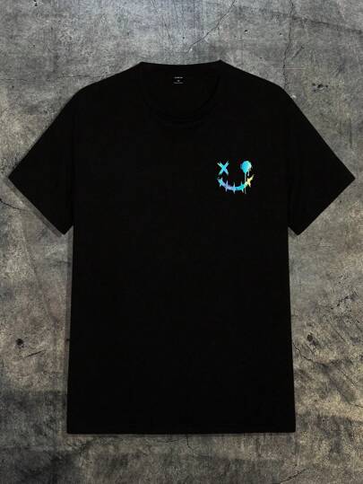 AXEPEAK Camiseta gráfica de cuello redondo y manga corta para hombre, camiseta de verano colorida de poliéster reflectante, moda urbana, cosas de pareja