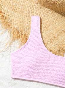 SHEIN Tween Girl Summer Beach Halter Bikini Sets Teen Girls Two Piece Swimsuits Girls Two Piece Bathing Suit Teen Bathing Suits Lavender Two Piece Swimsuit One Shoulder Two Piece Swimsuit - Pink - View 5
