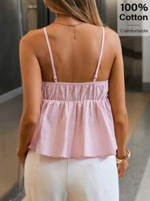 Siren Gaze Women Solid Color Front Tie Ruffled Hem Cami Tank Top Pink Tie Top Pink Summer Top Pink Cami Top Tie Front Top Pink Bow Top - Baby Pink - View 5
