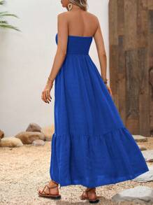 Breezaya Solid Ruffle Hem Tube Dress Maxi Vacation Beach Outfits Women - Royal Blue - View 2