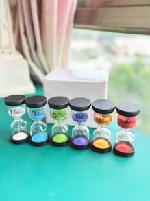 SHEIN Reloj de arena de vidrio con tapa negra marcada en 1/3/5/10/15/30 minutos, decoración del hogar, apto para tareas de los niños, cepillado de dientes, cocina, yoga, juegos, decoración de escritorio, mejor regalo para cumpleaños y graduación