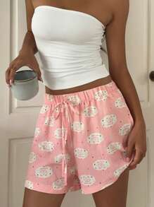 Aloruh 女式字母和卡通印花系腰宽松短裤