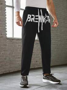 Manfinity BRENVOR Pantalones deportivos casuales de hombre, tejidos, holgados, con cordón en la cintura