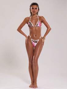 SHEIN BAE Slip di bikini da donna elegante e sexy con stampa leopardata, volant e decorazioni a conchiglia, costume da bagno alla moda per la primavera/estate