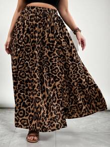 SHEIN VCAY Women's Plus Size Leopard Print Skirt - Multicolor - View 1
