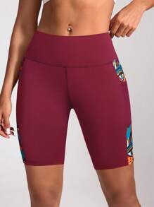 Easithlete Digital Printing Yoga Sports Leggings With Pocket Workout Short - Burgundy - View 4