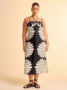 CAJUNI Đầm Maxi xẻ tà hở vai, dây mảnh, hở vai, buộc dây, màu đen và be, phong cách ngày lễ Boho mùa hè dành cho nữ cỡ lớn - Nhiều màu - Xem 4