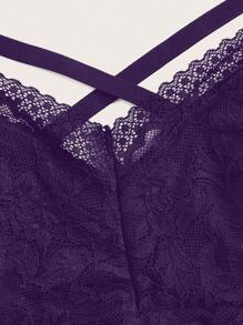 ROMWE Goth 女式 V 领黑色蕾丝修身吊带背心上衣 图案 T 恤 女式上衣 - 紫色 - 查看 4