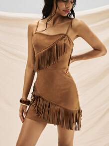 Easelle 女式休闲仿麂皮吊带裙，春夏